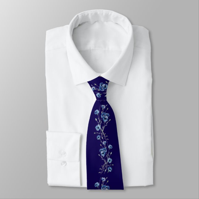 Corbata floral azul marino (Atado)