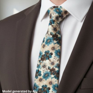 Corbata Floral Azul Marrón Retro