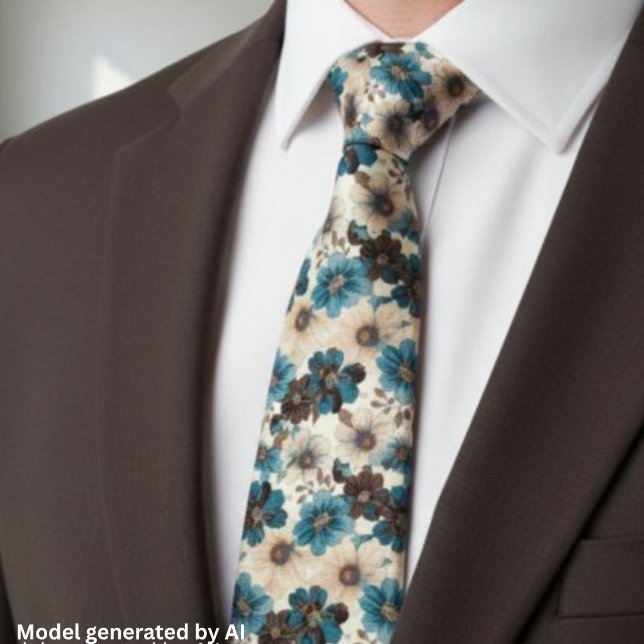 Corbata Floral Azul Marrón Retro (Subido por el creador)
