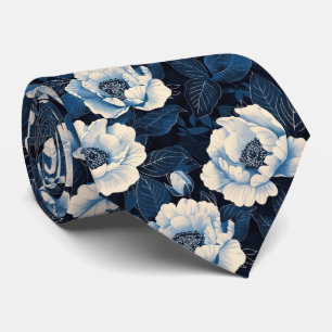 Corbata floral azul medianoche Flor de marfil el
