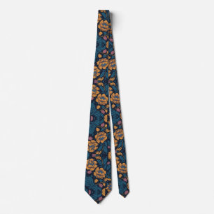 Corbata Floral azul y dorada