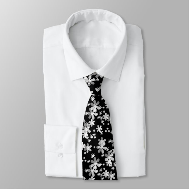 Corbata floral blanca negra (Atado)