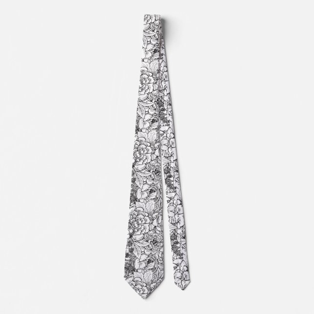 Corbata Floral blanca y negra (Anverso)