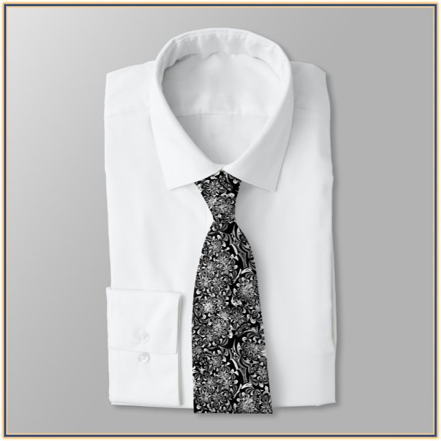 Corbata Floral blanca y negra elegante (Bookmark my store! https://www.zazzle.com/store/capricepetit)