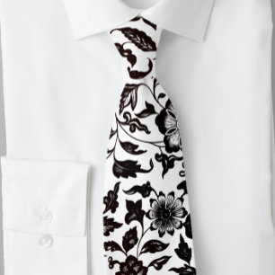 Corbata Floral blanca y negra y deja el empate botánico