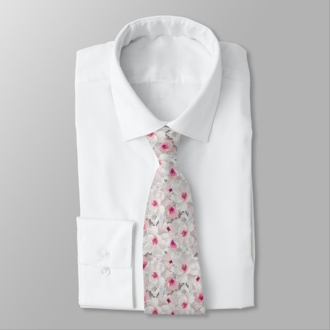 Corbata Floral blanca y rosa delgada (Atado)