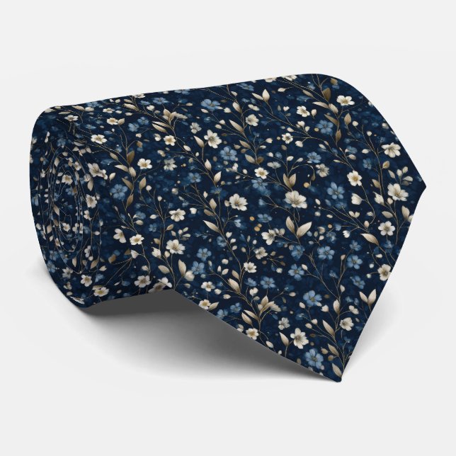 Corbata Floral Botánica Bodas Novio Azul Blanco Do (Enrollado)