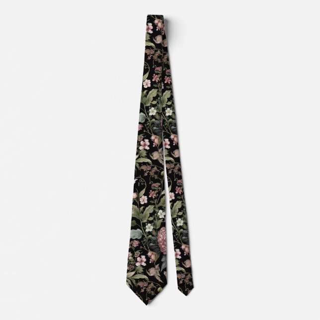 Corbata Floral Botánica Negra (Anverso)
