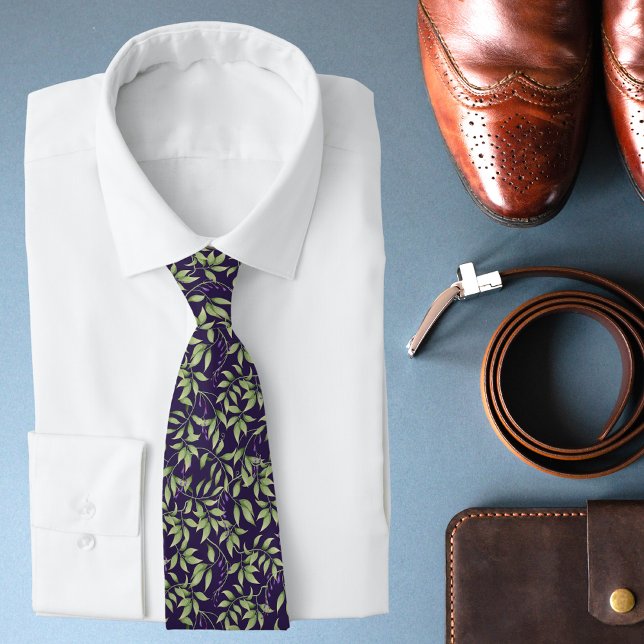 Corbata Floral Botánico Moderno Wisteria Verde Púrpura (Subido por el creador)