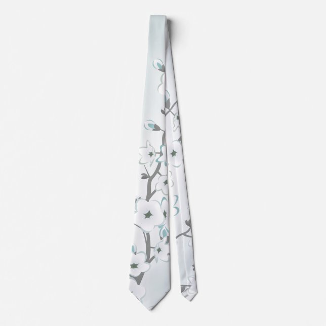 Corbata Floral Cerezo Blossom Mint White (Anverso)