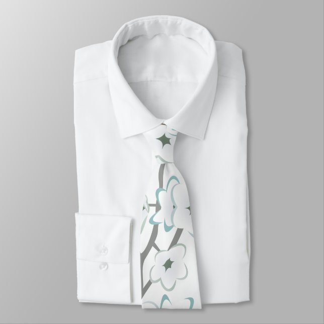 Corbata Floral Cerezo Blossom Mint White (Atado)