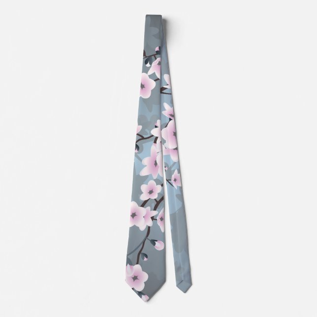 Corbata Floral Cherry Blossom Dusky Rosa Dusty Azul (Anverso)