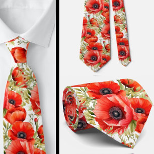 Corbata Floral de Amapolas Rojas del Día del Recue