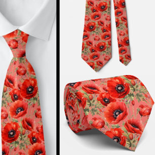Corbata Floral de Amapolas Rojas del Día del Recue