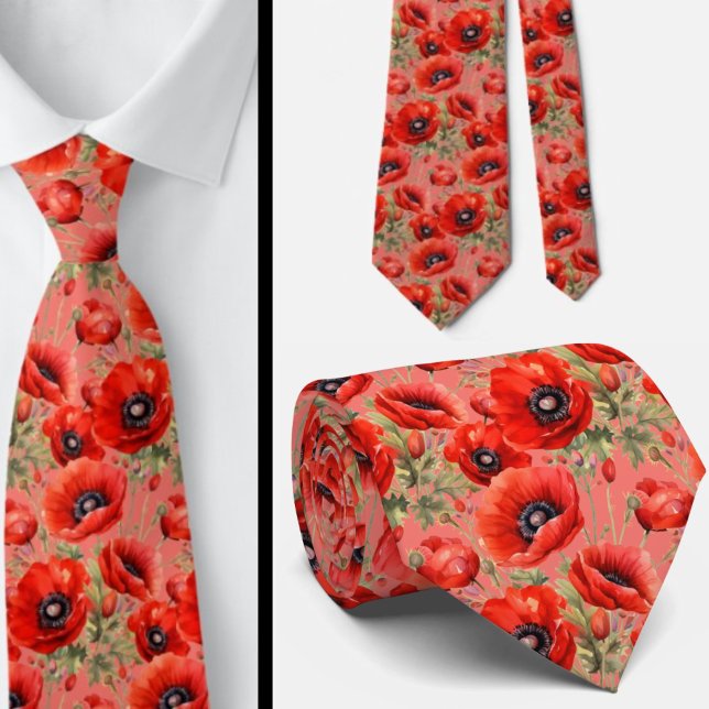 Corbata Floral de Amapolas Rojas del Día del Recue (Subido por el creador)