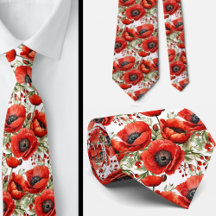 Corbata Floral de Amapolas Rojas del Día del Recue