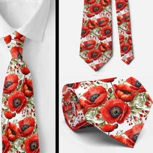 Corbata Floral de Amapolas Rojas del Día del Recue