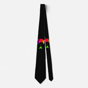 Corbata Floral de arcoiris negro de cuello tropical