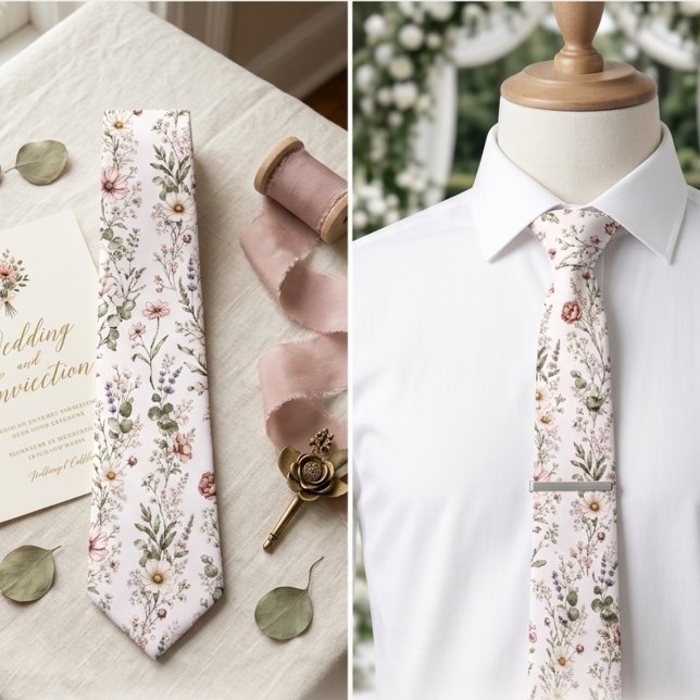 Corbata Floral de Boda de Flores Silvestres Rosadas Románt (Subido por el creador)