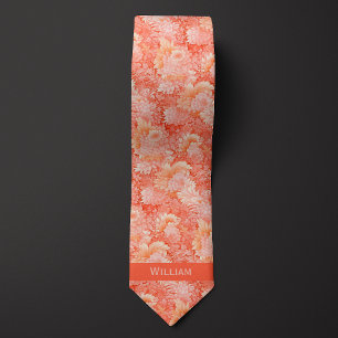 Corbata Floral de Coral Abstracto