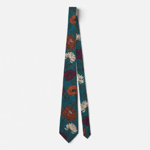 Corbata Floral de Crisantemo Vintage Turquesa