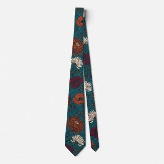 Corbata Floral de Crisantemo Vintage Turquesa