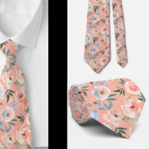 Corbata floral de cuello con polvo de melocotón ro