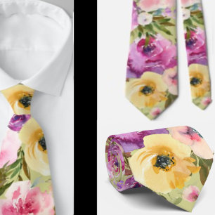 Corbata floral de cuello verde primavera amarillo