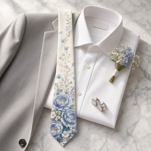 Corbata Floral de Flor Silvestre Azul Polvoriento Boda de 