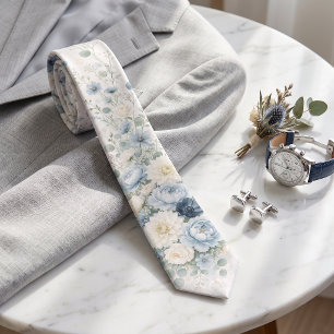 Corbata Floral de Flor Silvestre Azul Polvoriento Boda de 