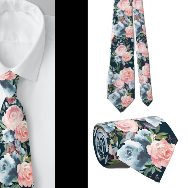 Corbata floral de flores rosas azules y rosadas (Subido por el creador)
