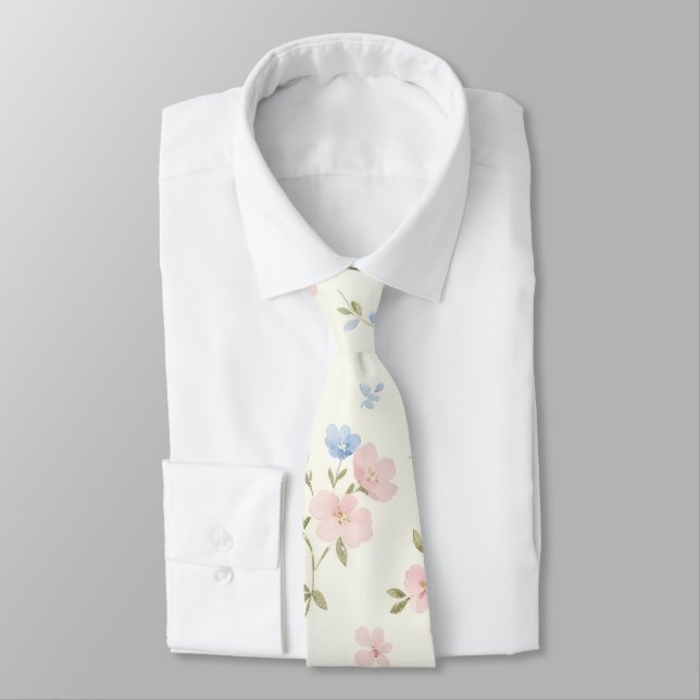 corbata floral de flores rosas y azules (Atado)
