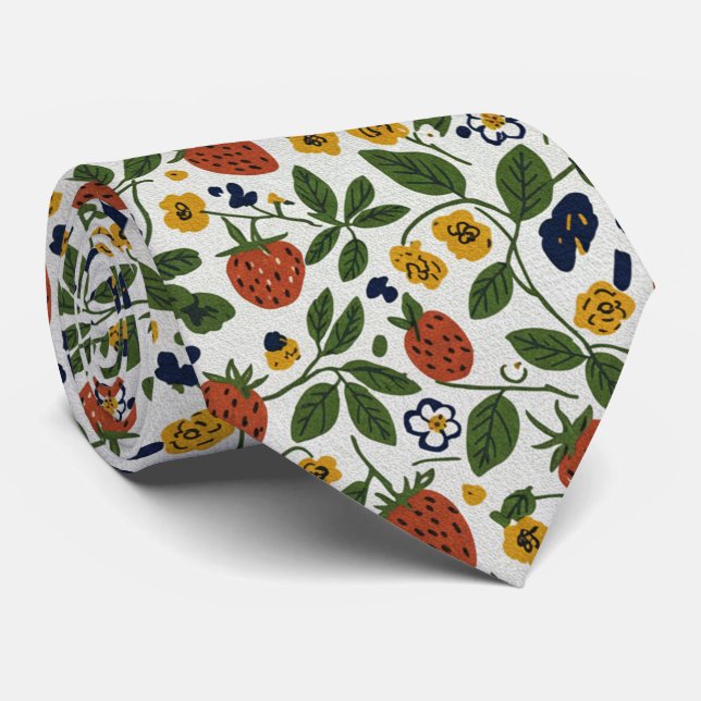 Corbata Floral de Fresa y Pensamiento (Enrollado)