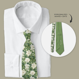 Corbata Floral de Gardenia verde y blanca