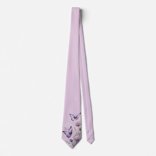 Corbata floral de lavanda y mariposa (Anverso)