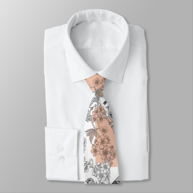 Corbata Floral de Pájaro de Raya de Melocotón Elegante (1) (Atado)
