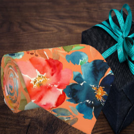 Corbata floral de rosas azul índigo melocotón cora