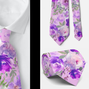 Corbata floral de rosas lavanda índigo púrpura