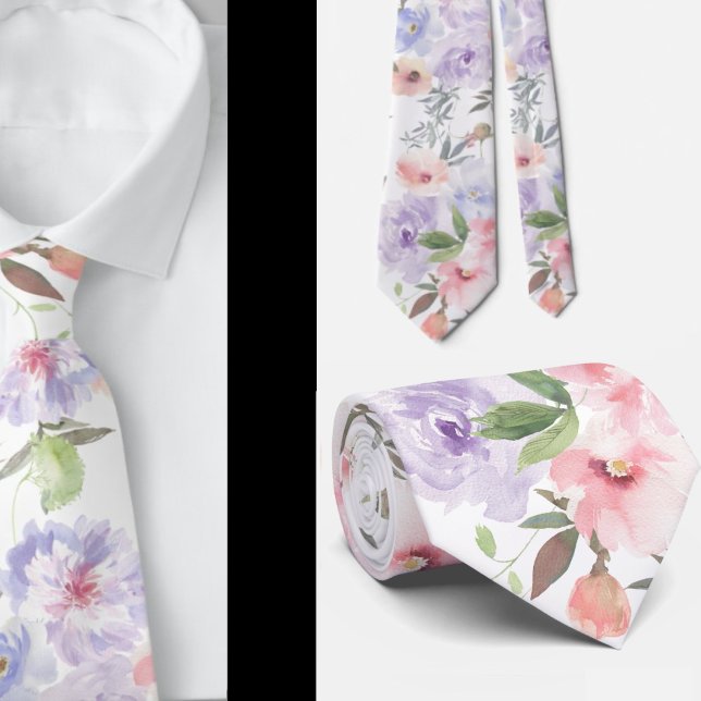 Corbata floral de rosas púrpuras lavanda y rosa (Subido por el creador)