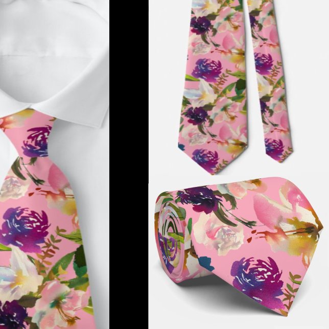 Corbata floral de rosas tropicales hawaianas rosad (Subido por el creador)