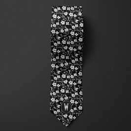 Corbata floral en blanco y negro