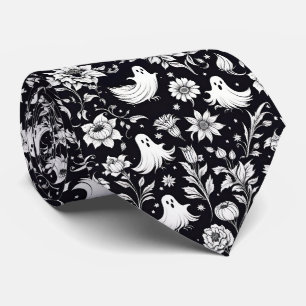 Corbata Floral Fantasmas Negros y Blancos de Halloween