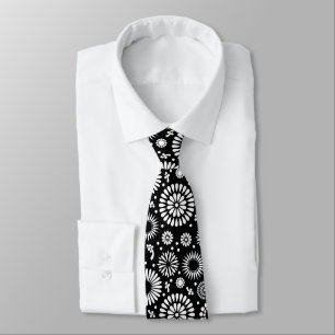 Corbata Floral Folk Negro y Blanco Girasol Boho Chic