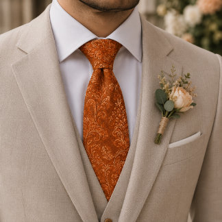 Corbata Floral Jacquard Real Naranja Quemada