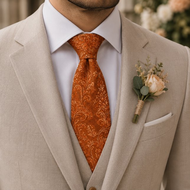 Corbata Floral Jacquard Real Naranja Quemada (Subido por el creador)