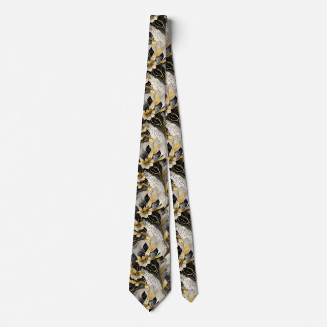 Corbata Floral Japonés Negro Oro (Anverso)