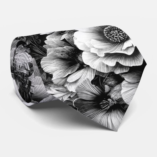Corbata Floral monocromática antigua con mariposas (Enrollado)