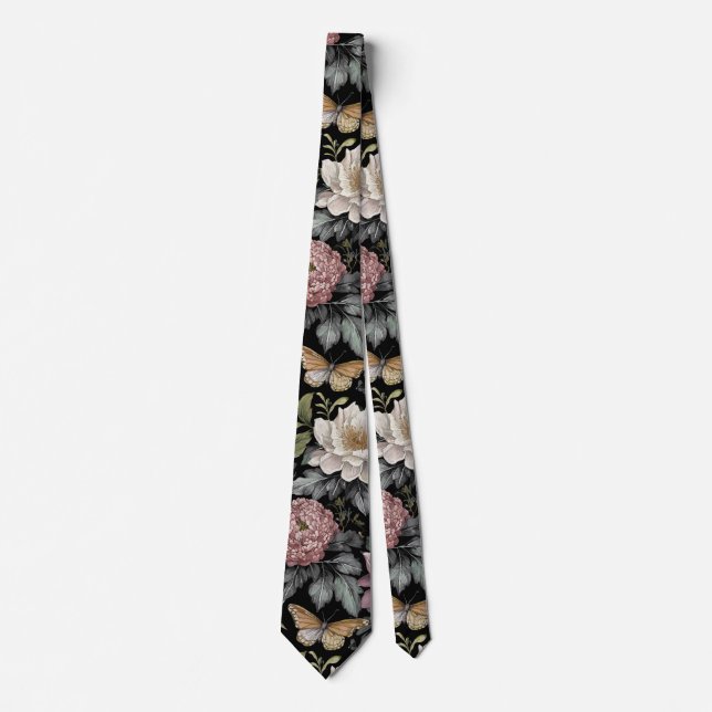 Corbata Floral negra botánica (Anverso)