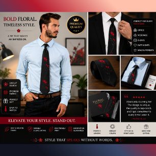 Corbata floral negra elegante roja Me botánico g