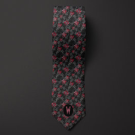 Corbata Floral negra y borgoñona